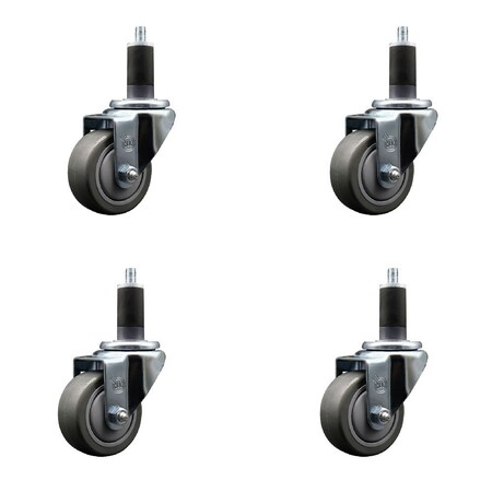 Service Caster 3'' Gray Poly Wheel Swivel 1-1/4'' Expanding Stem Caster Set, 4PK SCC-EX20S314-PPUB-114-4